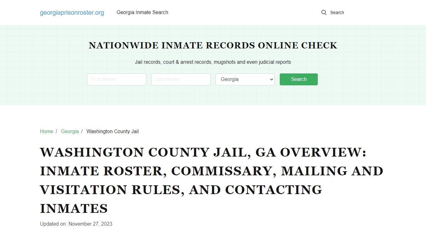 Washington County Jail, GA: Inmate Search, Visitation & Contact Info